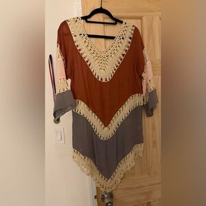 Women's Multicolor Crochet Trim Tunic